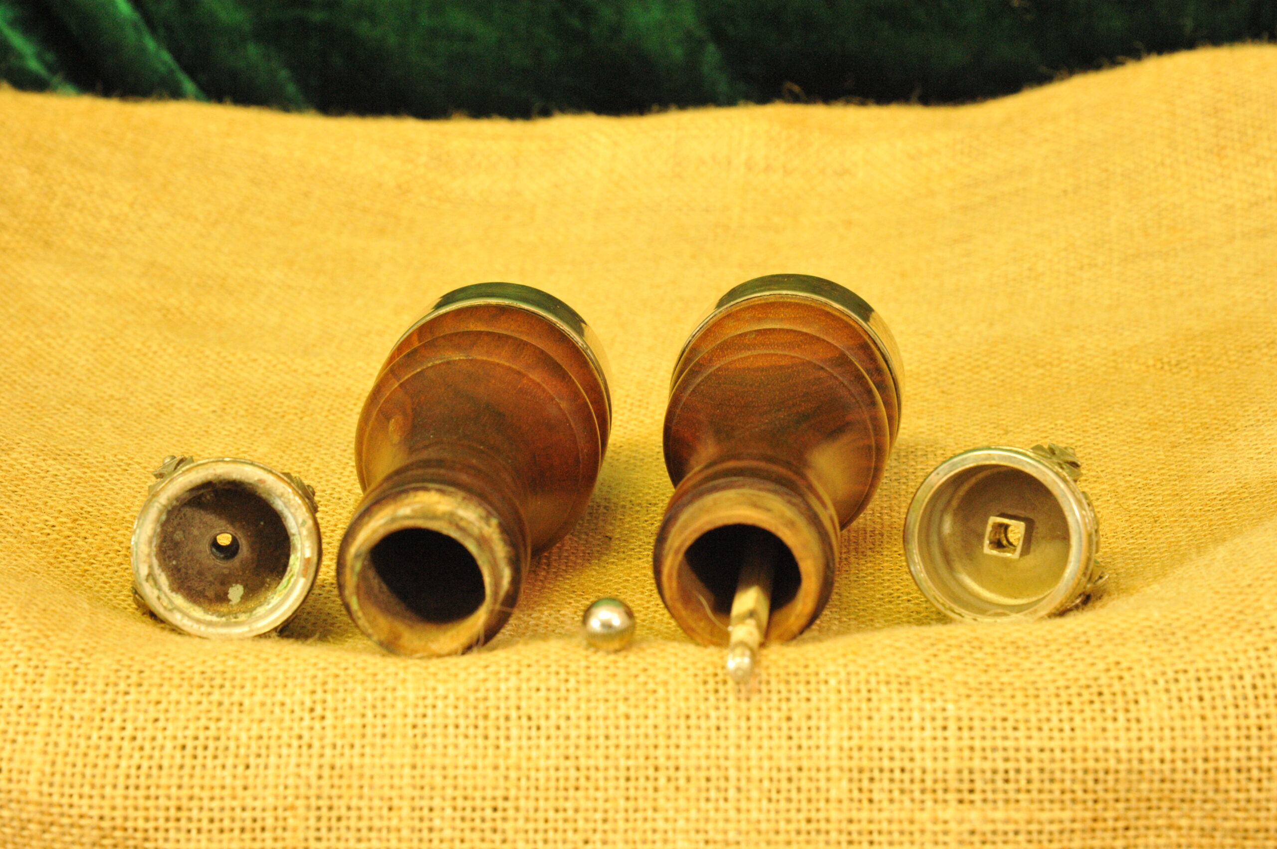rare asprey london silver & walnut salt pepper mills – queen’s coronation
