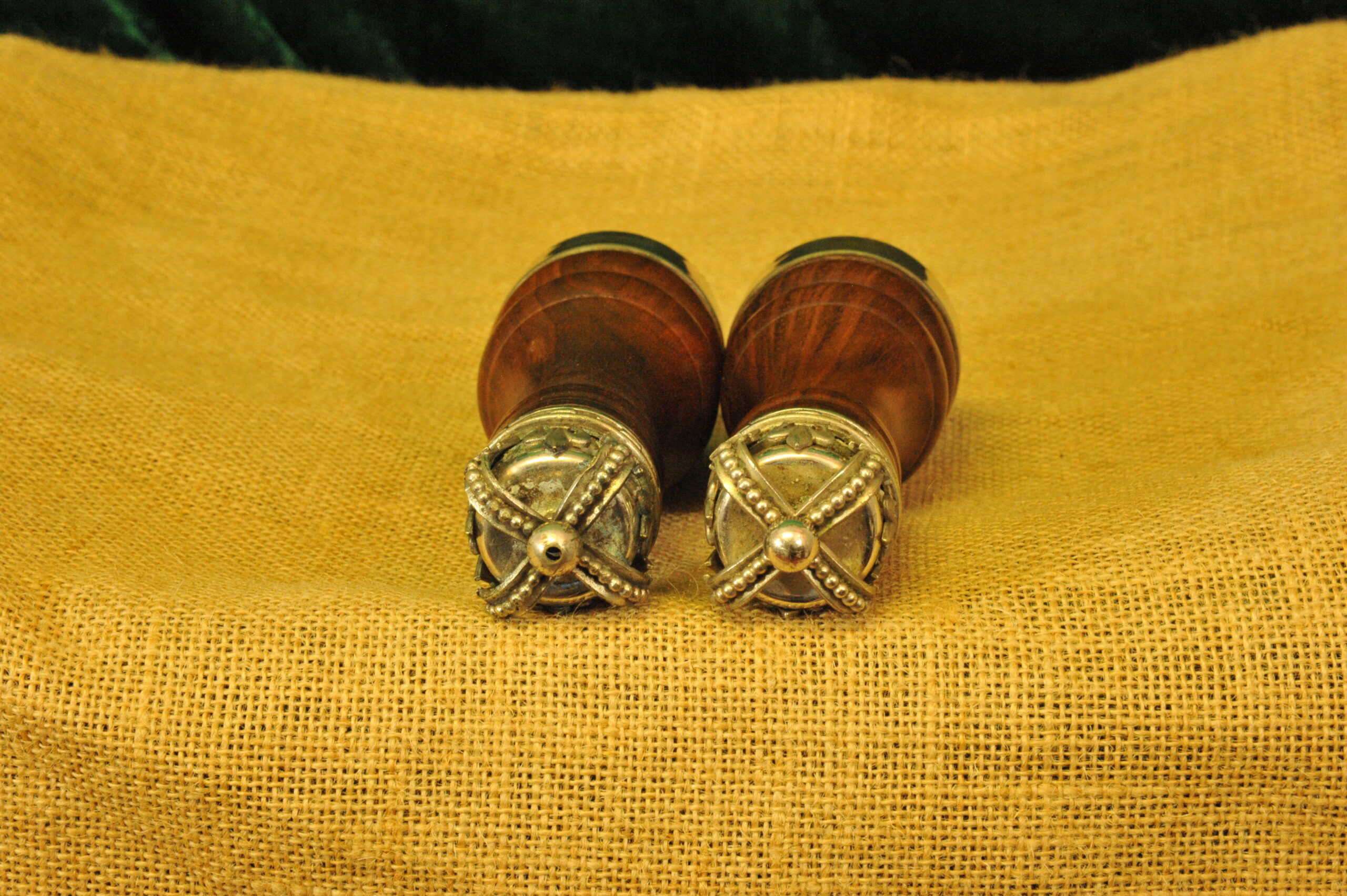 rare asprey london silver & walnut salt pepper mills – queen’s coronation