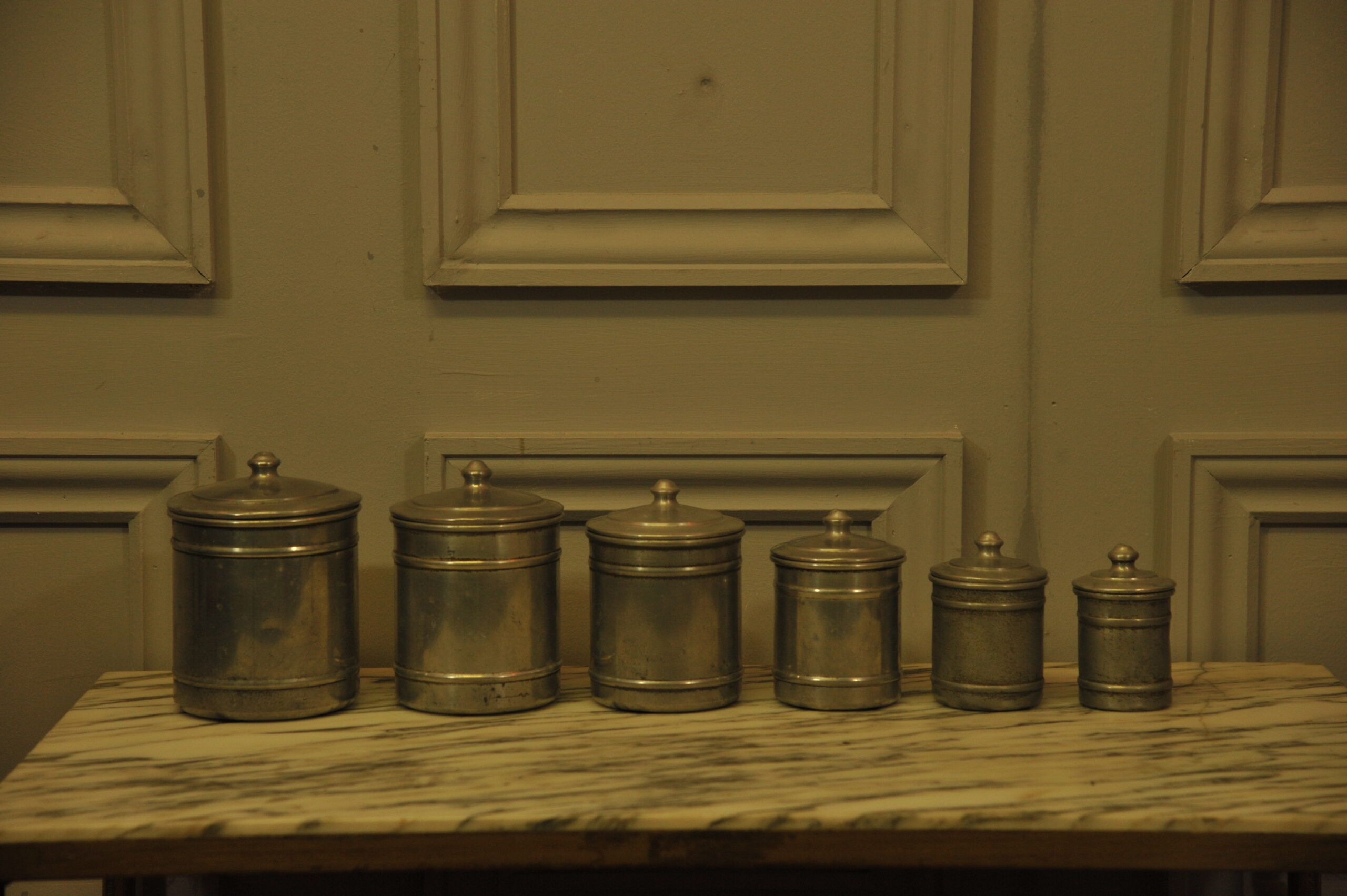 set of six vintage french kitchen storage containers