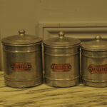 set of six vintage french kitchen storage containers