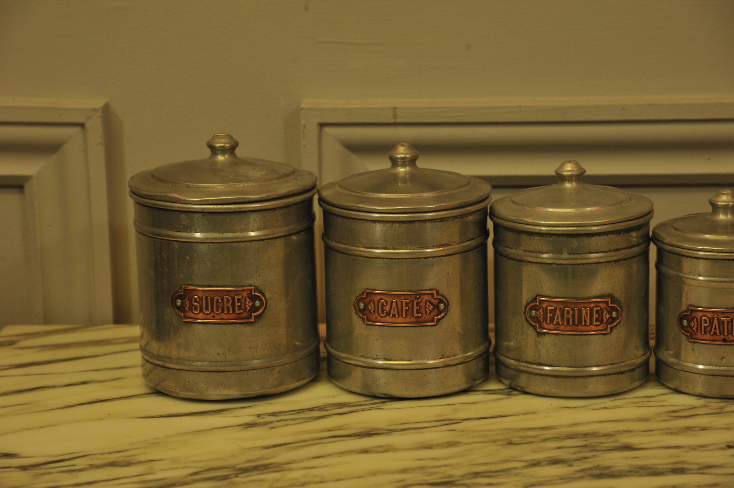 set of six vintage french kitchen storage containers