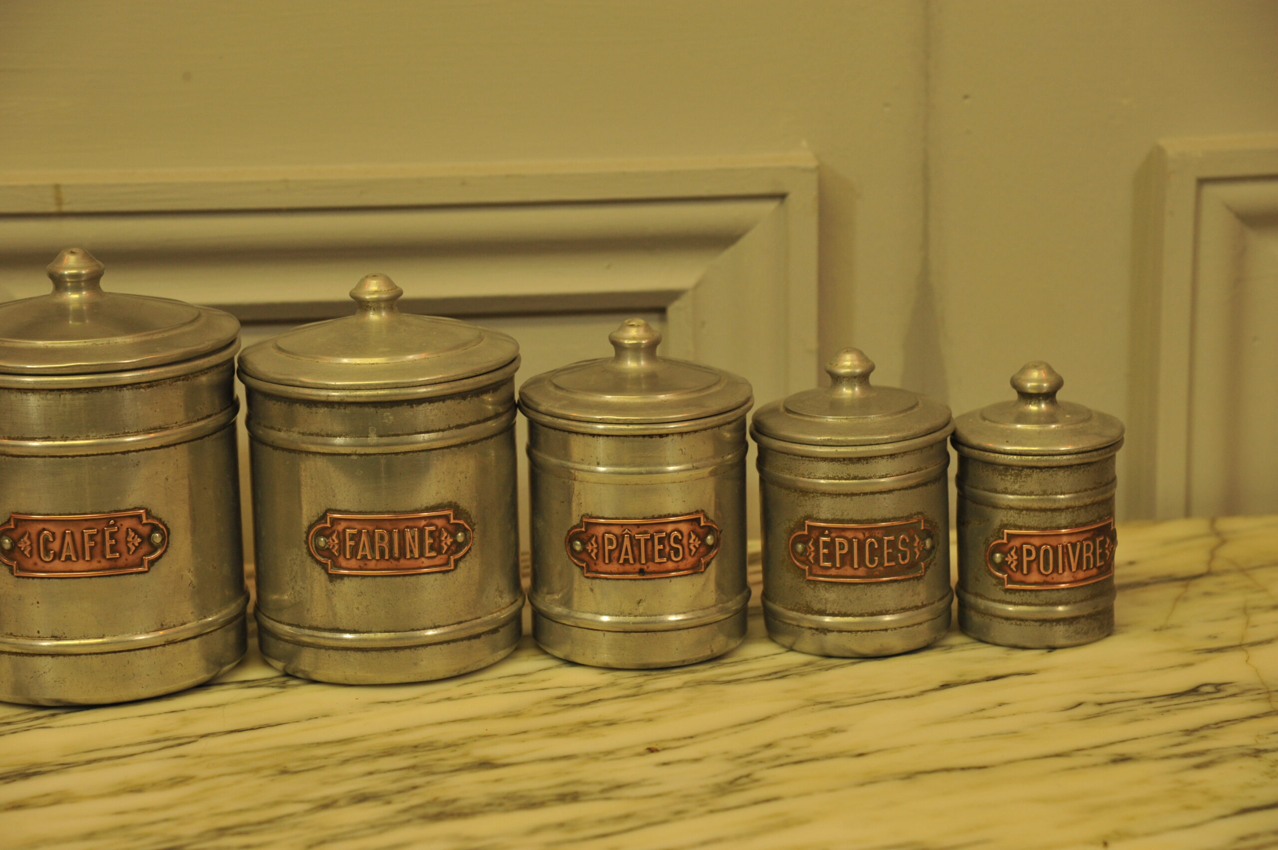 set of six vintage french kitchen storage containers