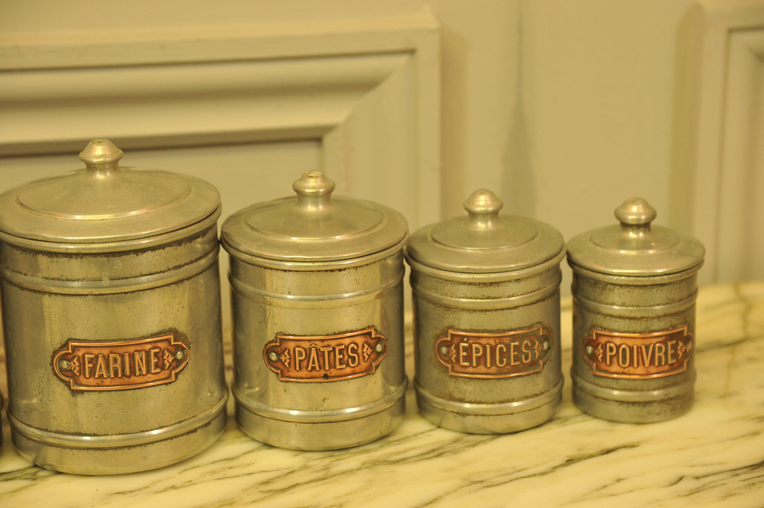 set of six vintage french kitchen storage containers
