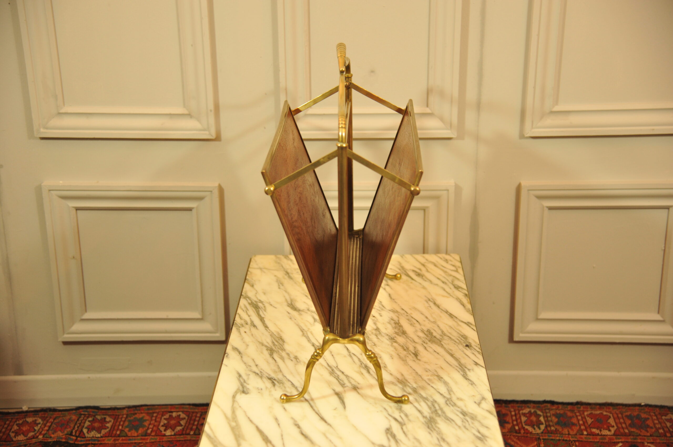 a vintage french folding brass paper rack attributable to maison bagues