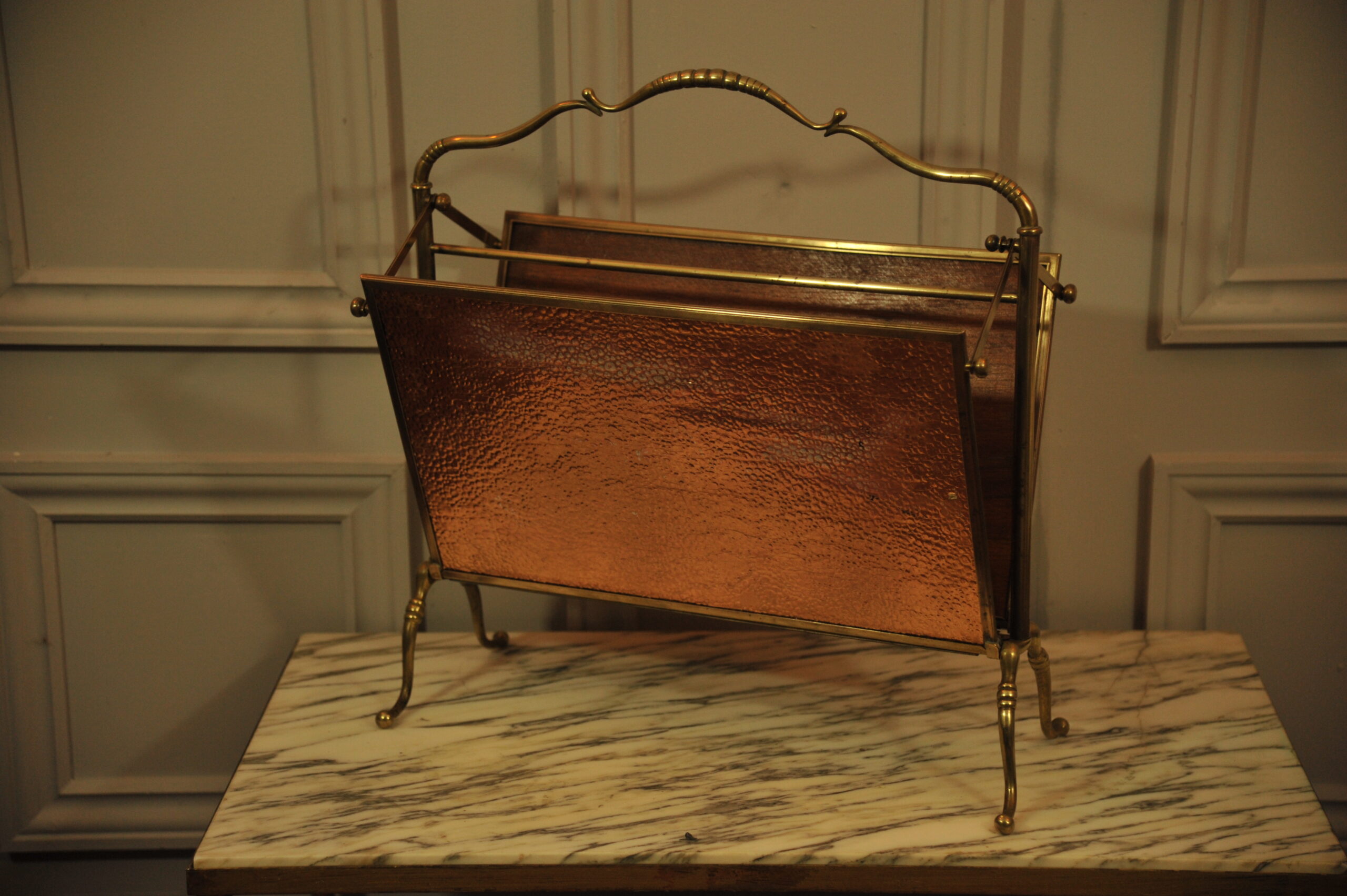 a vintage french folding brass paper rack attributable to maison bagues