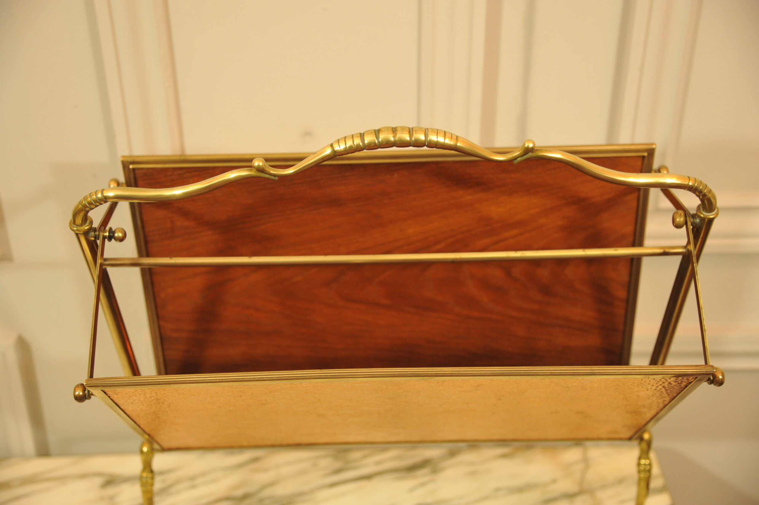 a vintage french folding brass paper rack attributable to maison bagues