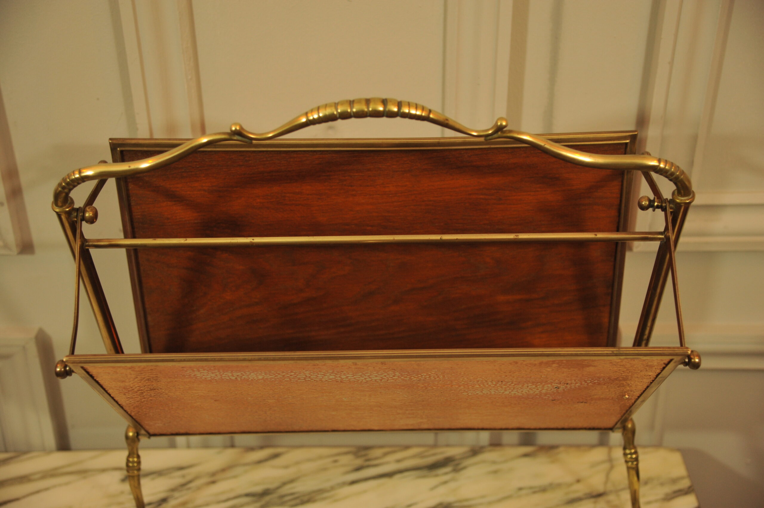 a vintage french folding brass paper rack attributable to maison bagues