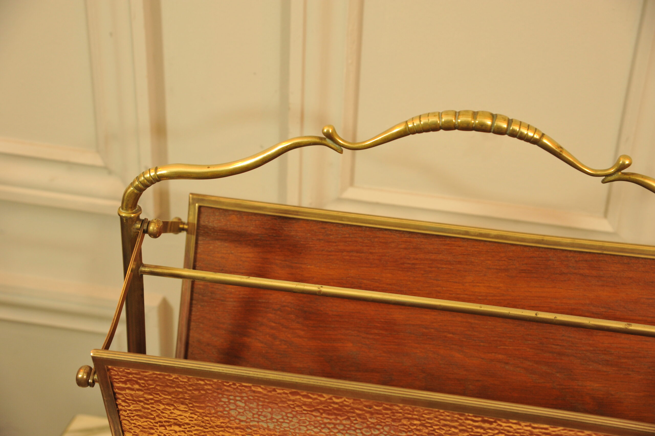 a vintage french folding brass paper rack attributable to maison bagues