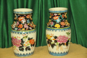 a pair of vintage chinese foo dog vases