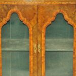 an english antique walnut and tunbridgeware inlaid glazed four door breakfront cabinet