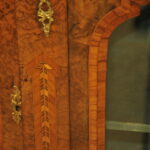 an english antique walnut and tunbridgeware inlaid glazed four door breakfront cabinet