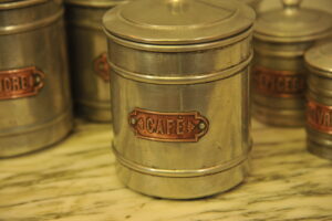 set of six vintage french kitchen storage containers