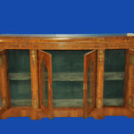 an english antique walnut and tunbridgeware inlaid glazed four door breakfront cabinet