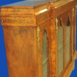 an english antique walnut and tunbridgeware inlaid glazed four door breakfront cabinet