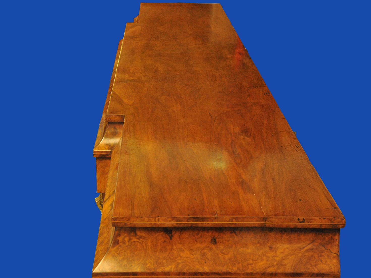 an english antique walnut and tunbridgeware inlaid glazed four door breakfront cabinet