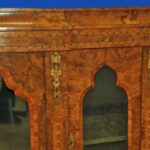 an english antique walnut and tunbridgeware inlaid glazed four door breakfront cabinet