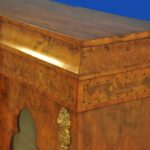 an english antique walnut and tunbridgeware inlaid glazed four door breakfront cabinet