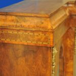 an english antique walnut and tunbridgeware inlaid glazed four door breakfront cabinet