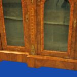 an english antique walnut and tunbridgeware inlaid glazed four door breakfront cabinet