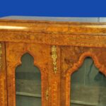 an english antique walnut and tunbridgeware inlaid glazed four door breakfront cabinet