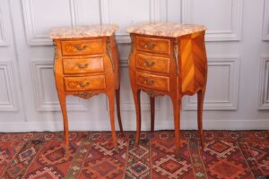 vintage french louis xv style pair bedside cabinets marble top 3 drawer chests