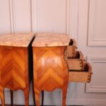 vintage french louis xv style pair bedside cabinets marble top 3 drawer chests