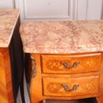Close up of cream and red marble tops