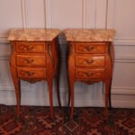 vintage french louis xv style pair bedside cabinets marble top 3 drawer chests