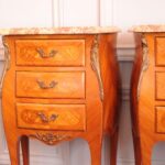 vintage french louis xv style pair bedside cabinets marble top 3 drawer chests