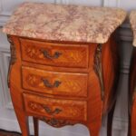vintage french louis xv style pair bedside cabinets marble top 3 drawer chests