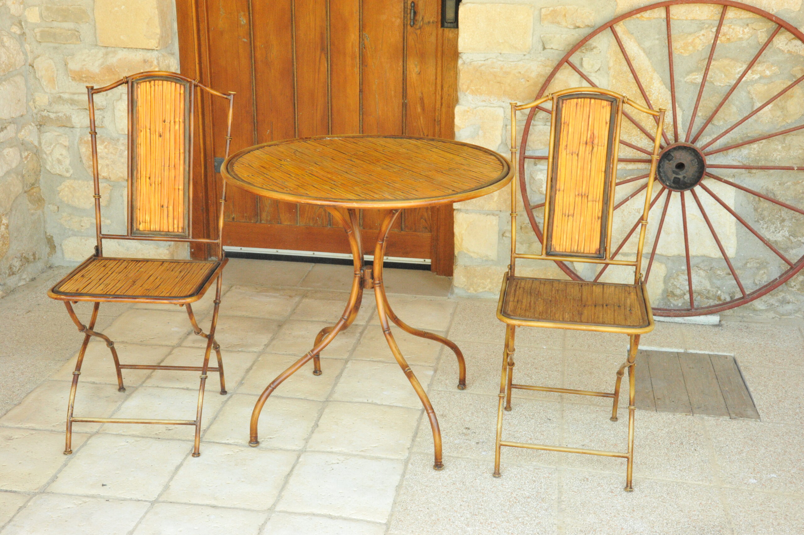 vintage french faux bamboo table and chair set