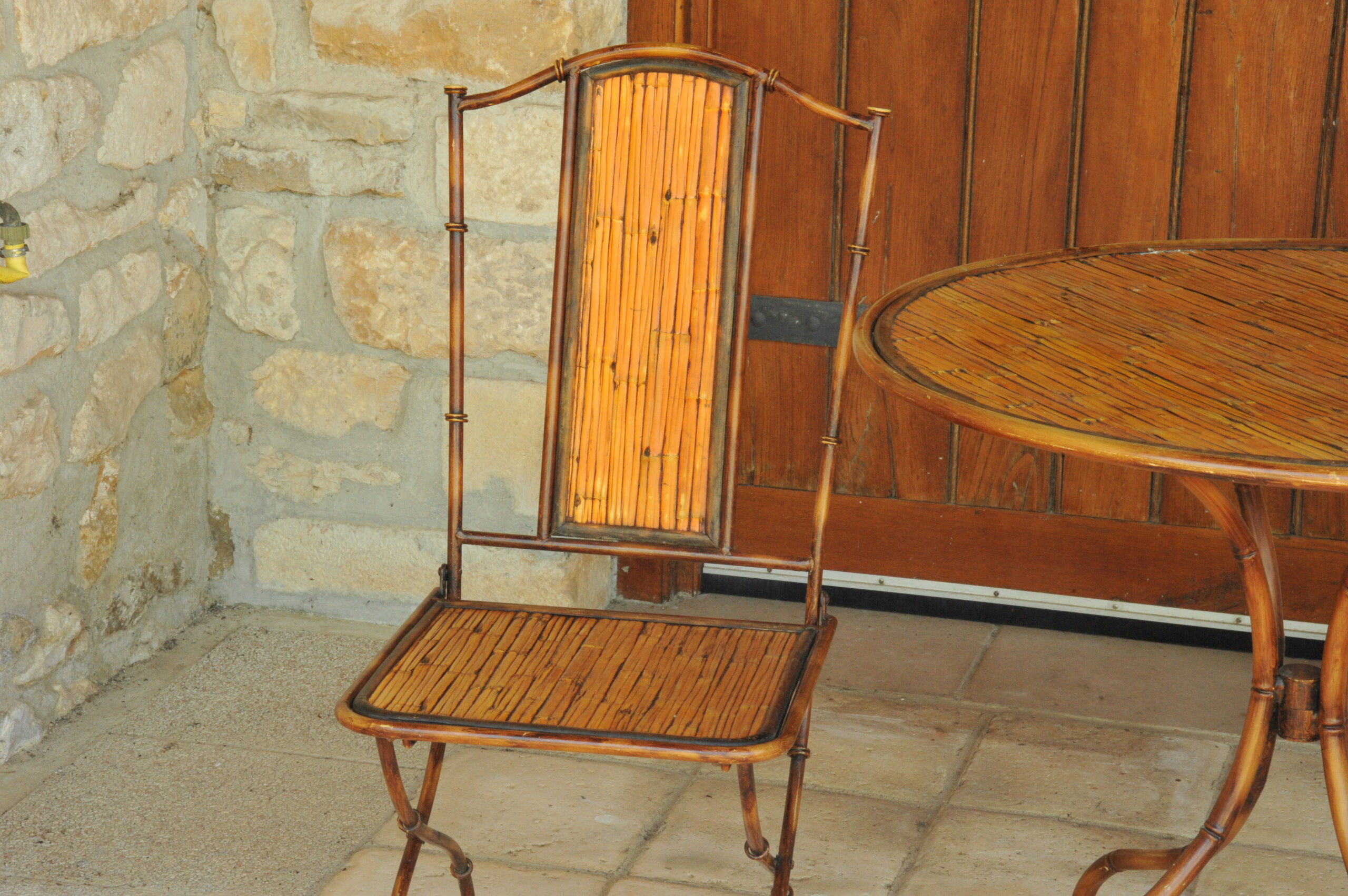 vintage french faux bamboo table and chair set