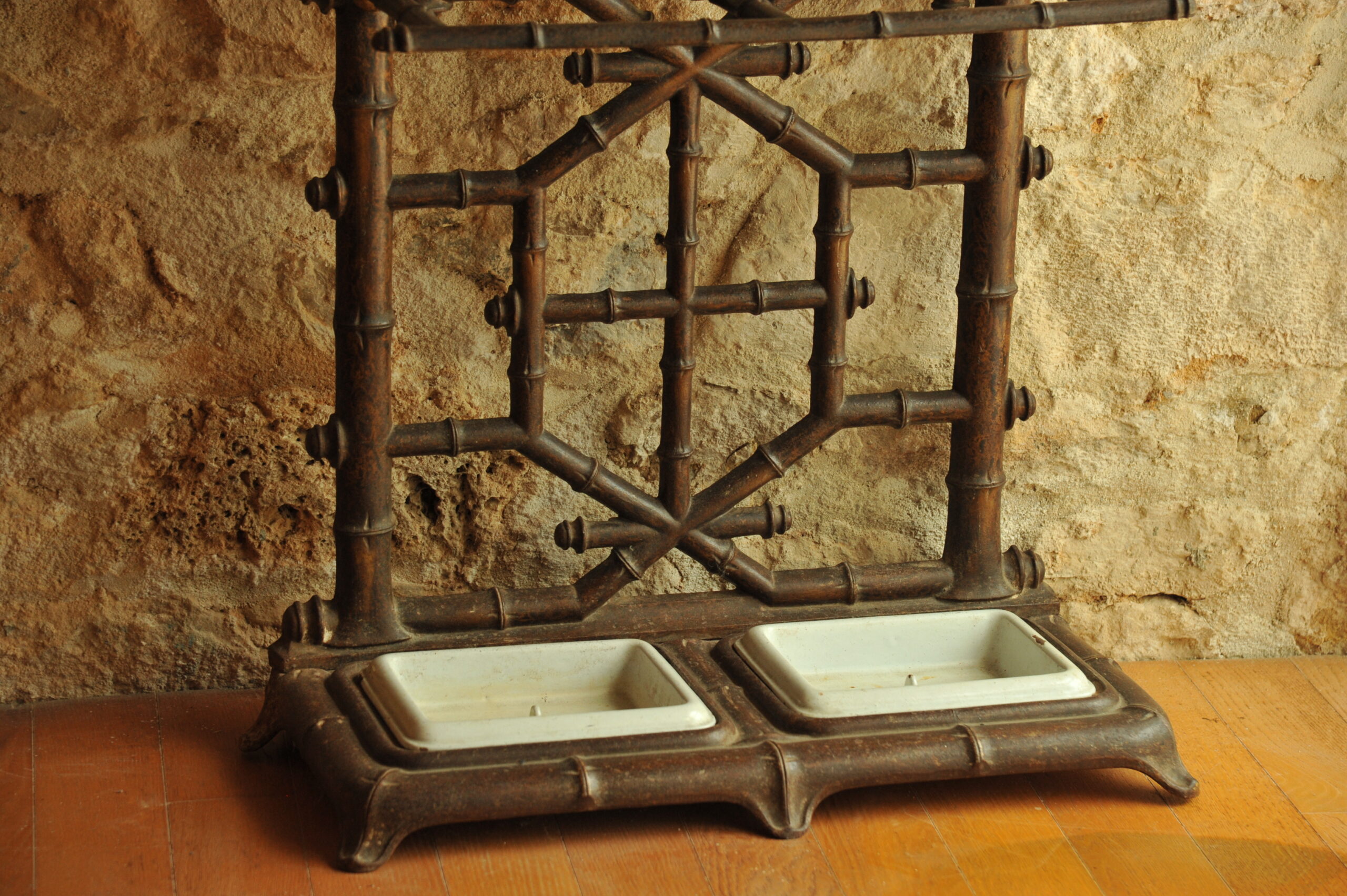 antique french cast iron faux bamboo hat, coat & umbrella stand c.1890–1900